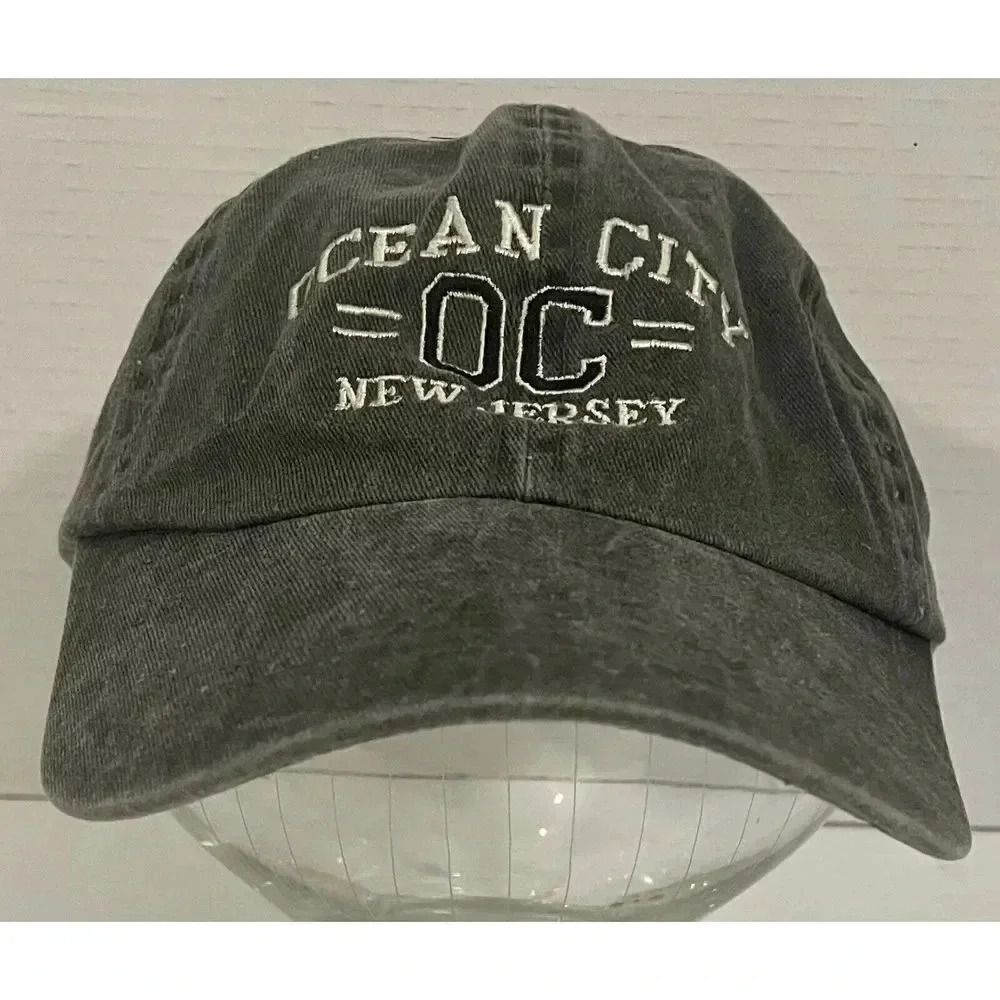 Ocean City OC New Jersey Gray Black White Cotton Adjustable Strapback Cap Hat